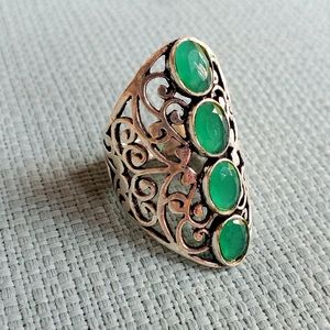 New Green Onyx Silver Statement Ring.